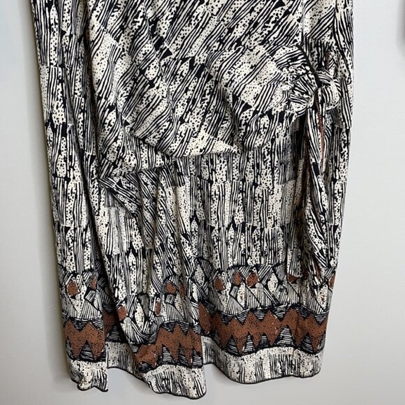 VINTAGE Max Studio Retro Print Dress Drop Waist Tied Side  Long Sleeve Size M - Picture 4 of 14